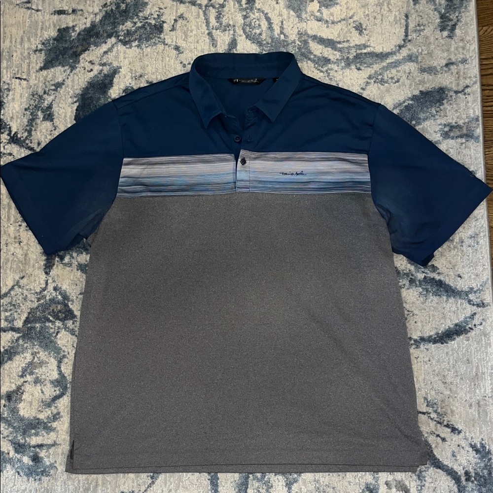 Travis Mathew Men's Blue and Gray Polo Shirt